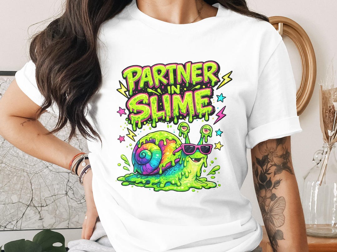 Partner in Slime Digital PNG, Retro 90s Neon Slime Snail Design for T ...