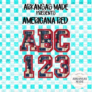 Americana Red Alpha PNG's Patriottische Varsity Letters Cijfers Verontruste Amerikaanse vlag Patch Digitaal alfabet Lettertypebundel