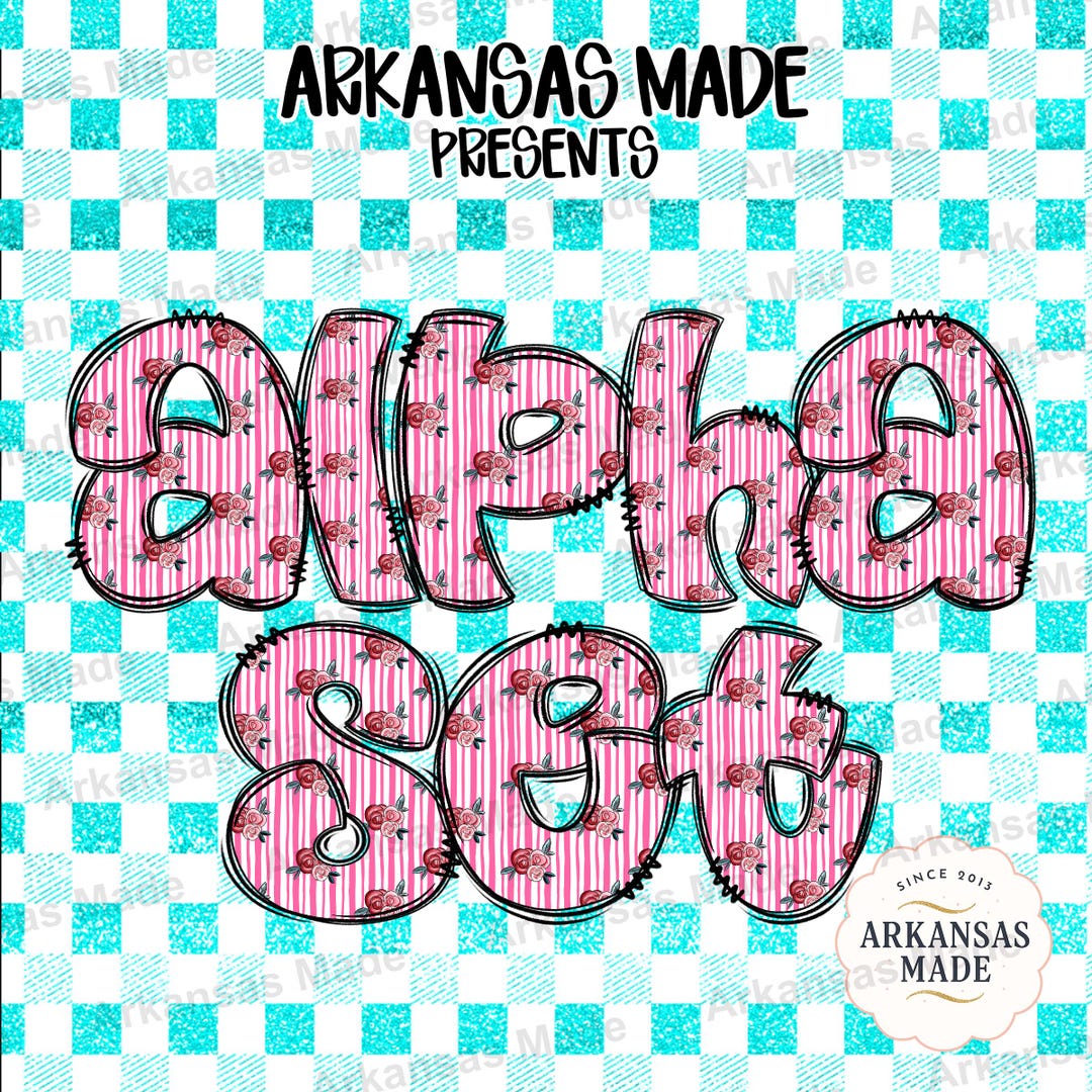 Pink Rose Alpha Set Digital Download | Faux Glitter Turquoise Gingham ...
