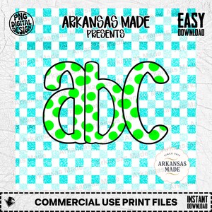 Green Polka Dot Alpha Set Digital Download | Preppy Gingham Checkerboard Letters PNG Bundle | Vibrant Summer Alphabet Font for DIY Crafts