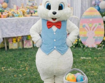 Easter Costume Professional Bunny Mascot Suit for Adults, Deluxe White Rabbit Character Outfit for Spring Events, Mall Quality Egg Hunt Gear