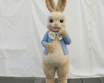 Handmade Beige Easter Bunny Mascot Costume, Events & Parties,Easter Bunny Costume for Adults, Professional Mascot Rabbit Suit