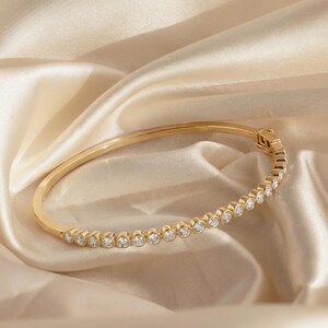 1.98 Ct Diamond Tennis Bracelet, 14K Gold Diamond Bangle Bracelet, White Diamond Jewelry Anniversary Gift for Her Wife