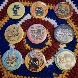 Hand Colored Pinback Buttons Choose Your Own -  Set B