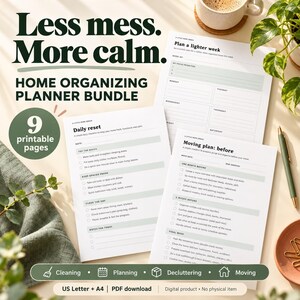 Printbaar pakket met planners voor het organiseren van je huis: schoonmaakschema's, weekplanner en verhuischecklists