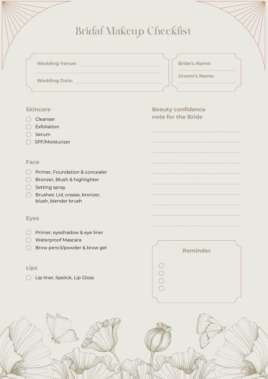 Bridal Makeup Checklist - Etsy