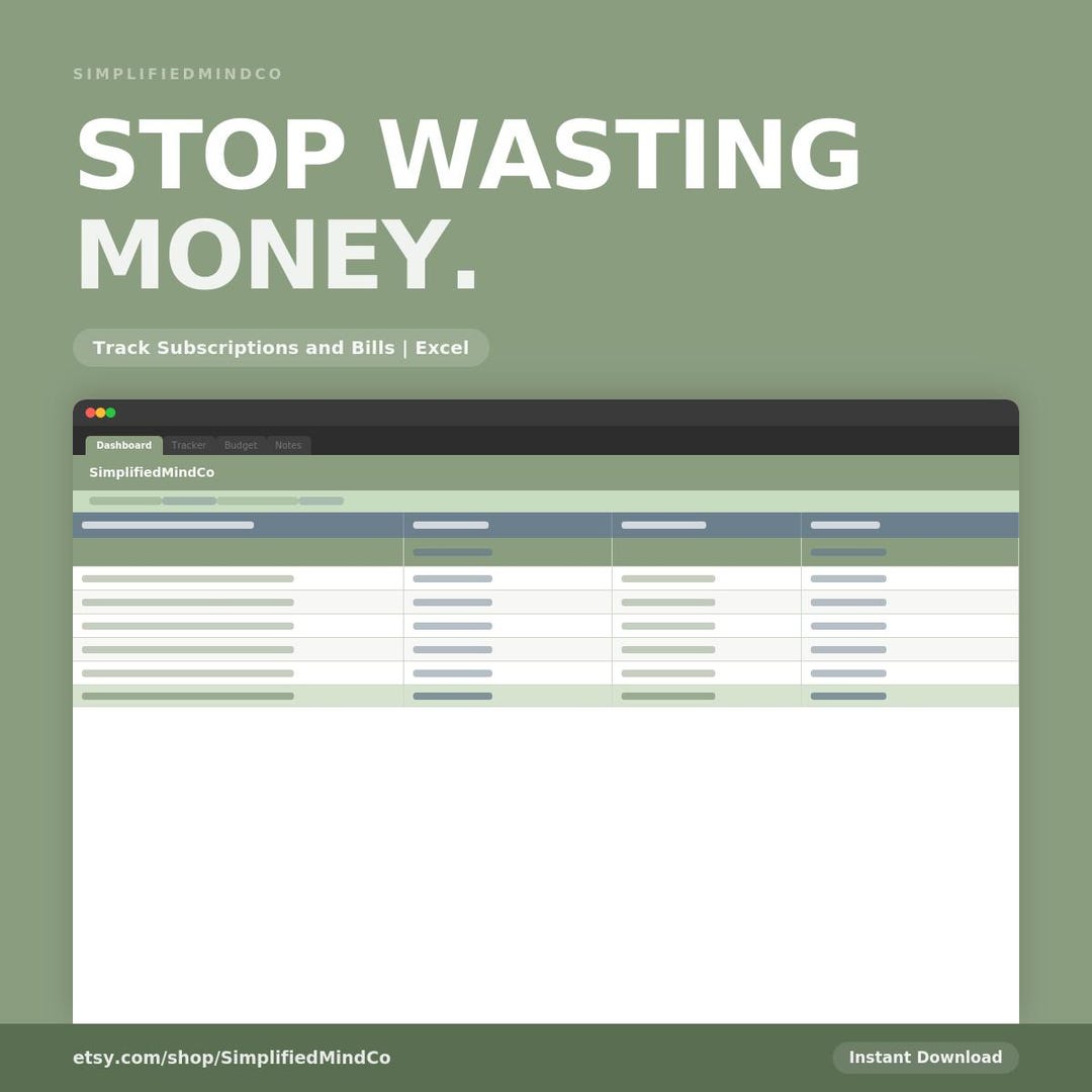 Subscription Tracker Excel Template | Budget, Renewal Calendar, Savings ...