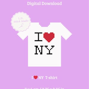 I Love NY Needlepoint Pattern PDF, New York T-Shirt Design, Modern Needlepoint Chart, Digital Download
