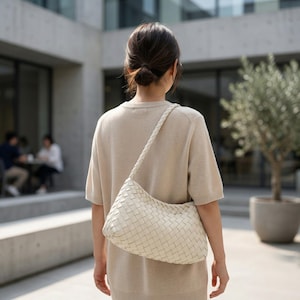 Woven PU Leather Handbag French Style, Chic Crossbody Shoulder Bag, Elegant Minimalist Everyday Purse