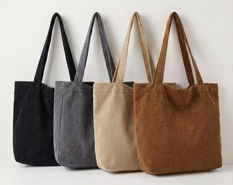 Sac fourre-tout en velours côtelé, sac de tous les jours décontracté minimaliste, poche intérieure à glissière