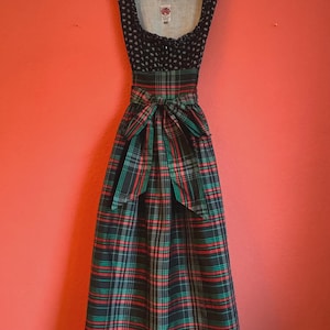 Vintage Original Steindl Bomull Dirndl Klänning Med Rutigt Förkläde – 1980-talets Bavarian Tracht Klänning S/M