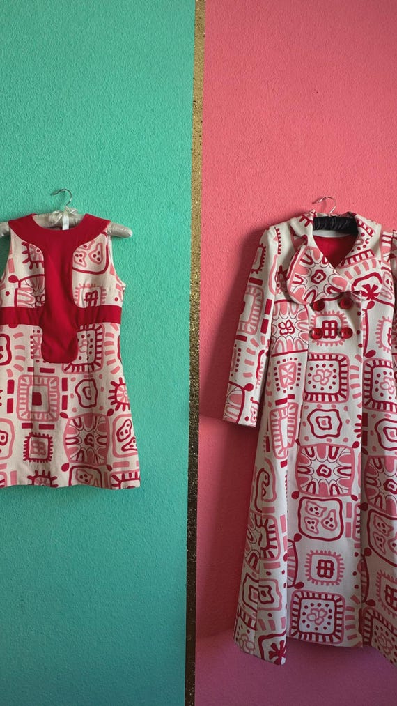 Vintage Buetow Couture Cotton Silk Dress Coat Set – 1960s Floral Mod Ensemble – Spring Summer Occasion Set M