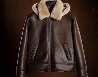 Men’s Aviator Shearling Jacket – Spanish Sheepskin Leather RAF Pilot Flying B3 Coat