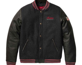 Men's Indian Varsity Jacket Wool & Leather Sleeves USA flag patch Streetwear Bomber Jacket