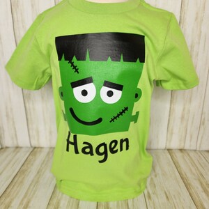 Halloween Frankenstein Face T-Shirt: Kids Green Monster Tee