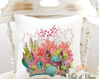 Jewel Seashell Throw Pillow - Mermaid Throw Pillow