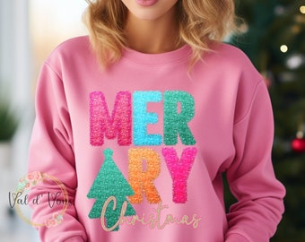 Faux Tinsel Merry Christmas Sweat Shirt