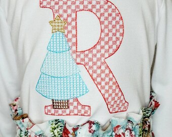 Personalized Embroidered Christmas Girls Shirt: Santa, Snowman Shirt