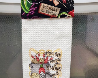 Crawfish Themed Kitchen Tea Towel  - When Life Hands You Lemons, Boil Some Crawfish