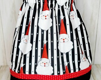 Santa Stripe Girls Christmas Skirt: Elastic Waist Cotton Skirt