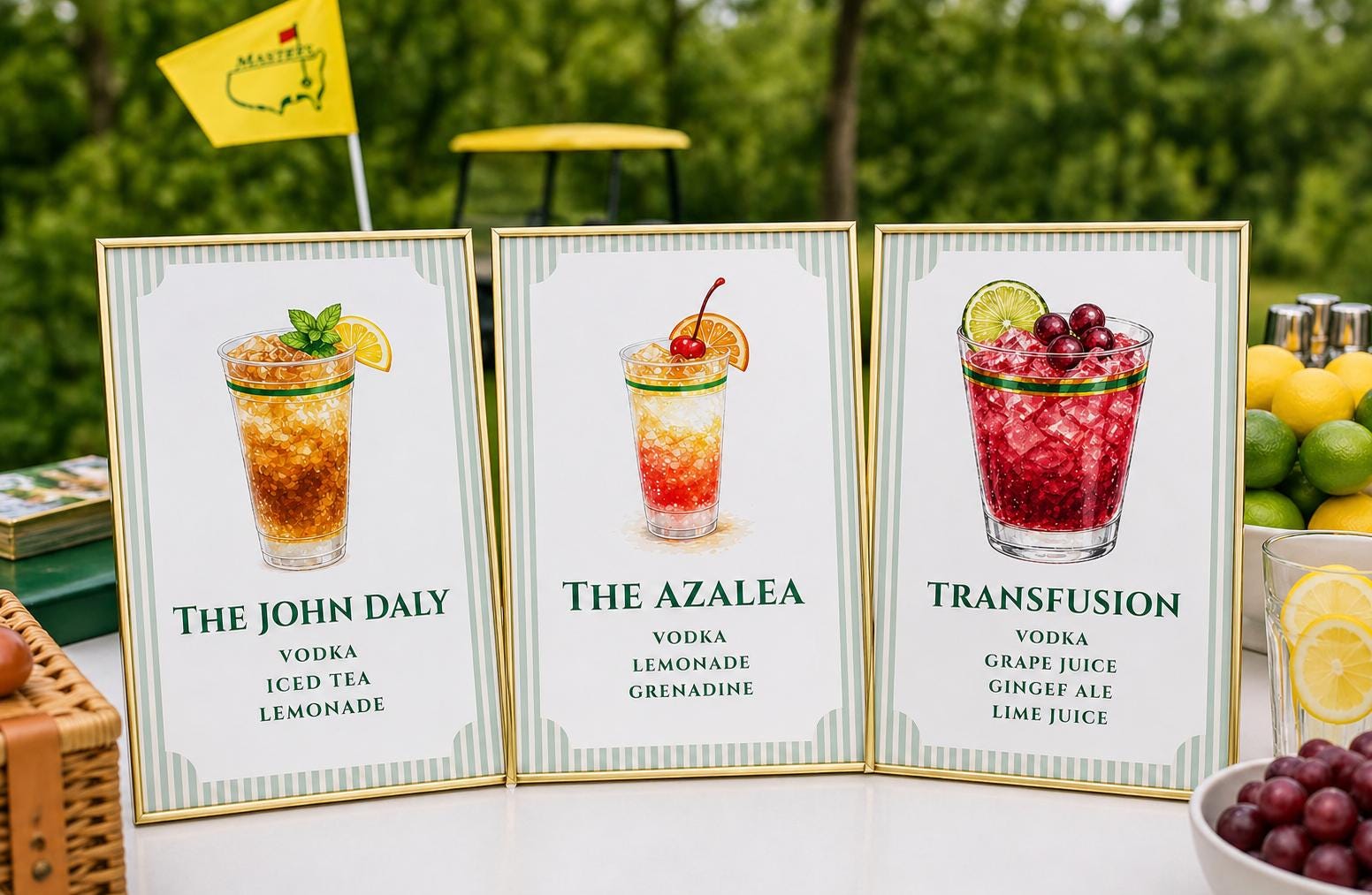 Transfusion Cocktail Sign Golf Party Drink Signs Bundle | Masters the Azalea, John Daly ...
