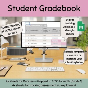 Teacher Standards Tracker. Gradebook Google Sheets. 1st Grade - Editable