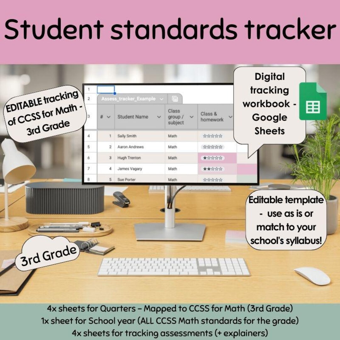 Student Standards Tracker. Math. 3rd Grade. Google Sheets- Editable - Etsy
