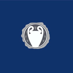 May include: A white and grey logo of a trophy on a blue background. The logo is circular with a white trophy in the centre and smaller trophies around the edge. The background is a solid dark blue.