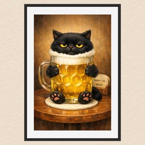 Kunstdruck von Grumpy Black Cat Helles Beer