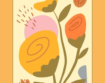 Póster floral estilo Matisse: colores pastel, arte mural "Slow Down"