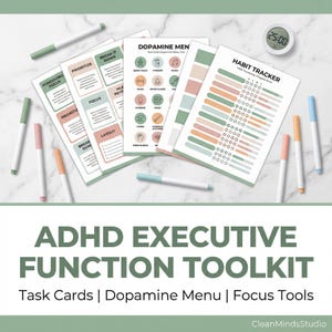 ADHD Executive Function Toolkit | Task Initiation, Dopamine Menu, Focus Tools (Digital PDF Download)