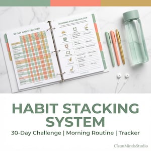 Habit-Stapelsystem | 30-Tage Challenge Tracker | Morgen-Routine-Planer (Digitales PDF)
