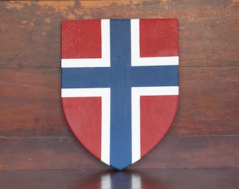 Norwegian/Norway Flag Shield | Solid Wood Wall Décor | Hand-Crafted