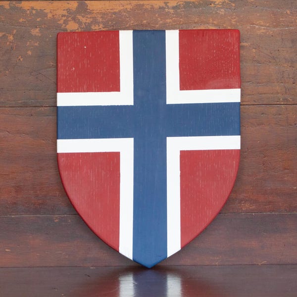 Norwegian/Norway Flag Shield | Solid Wood Wall Décor | Hand-Crafted