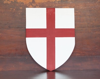 English/England St. George Cross Flag Shield | Solid Wood Wall Décor | Hand-Crafted