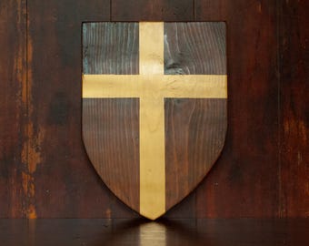 Gold Cross Shield | Solid Wood Wall Décor | Hand-Crafted