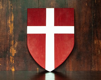 Danish/Denmark Flag Shield | Solid Wood Wall Décor | Hand-Crafted