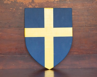 Swedish/Sweden Flag Shield | Solid Wood Wall Décor | Hand-Crafted