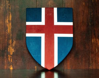 Icelandic/Iceland Flag Shield | Solid Wood Wall Décor | Hand-Crafted