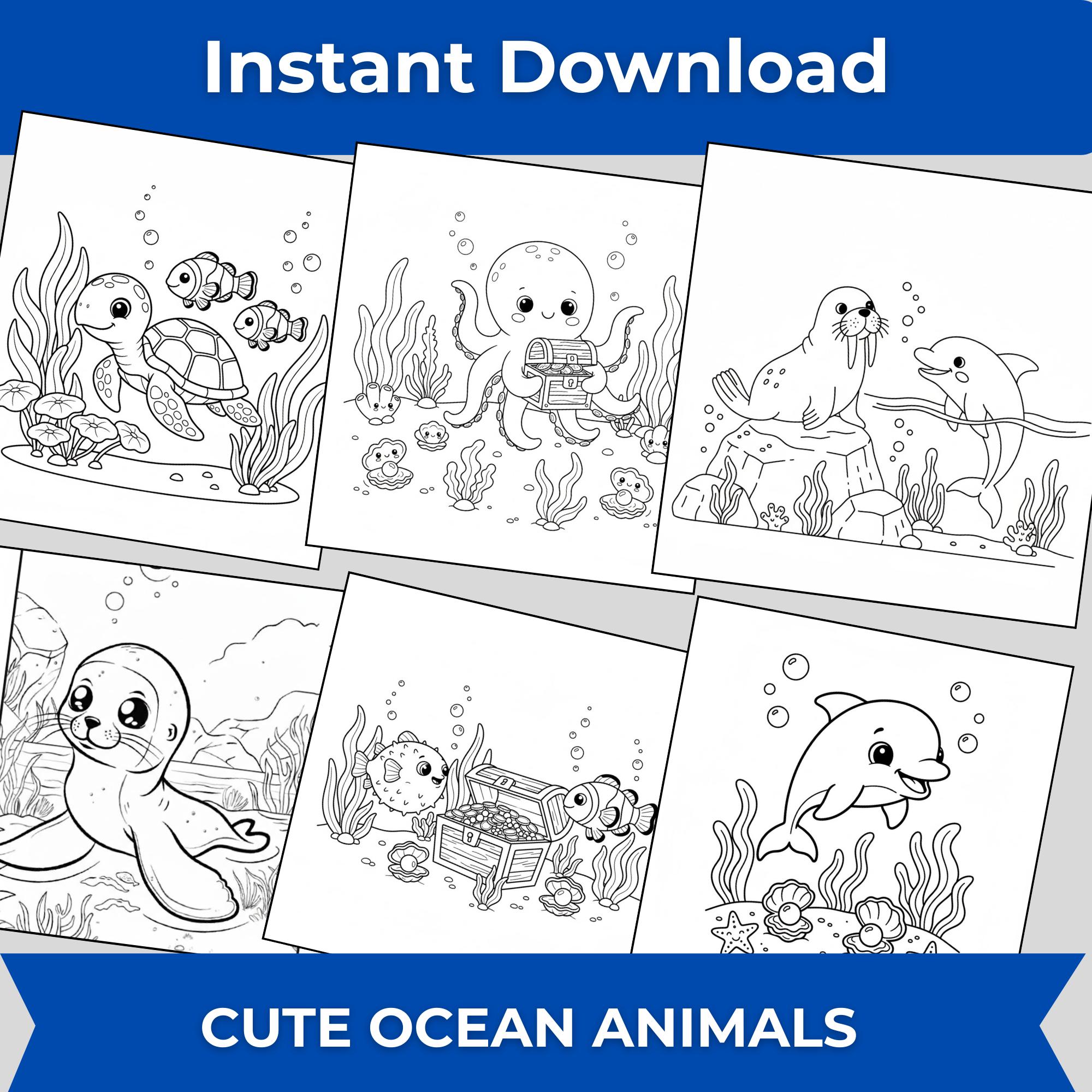 Ocean Animals Coloring Book, 50 Printable Pages (PDF Download - Etsy