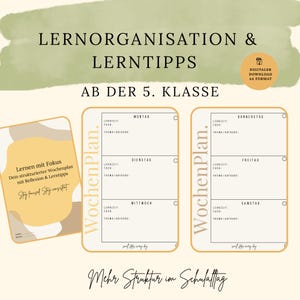 Weekly Study Plan PDF | Study Planner for School & University Students | Study Plan with Reflection | Study Planner (German) | Printable Learning Organization
