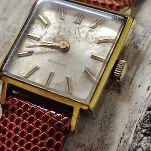 Montre Vintage GETE France Années 1950 Mécanique Manuelle - Boîtier Doré 36mm Bracelet Cuir Marron Homme