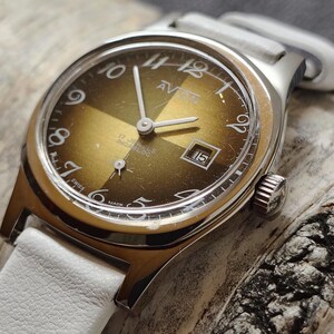 Montre Vintage ARVOR Plaqué Or Mécanique - Pour Femme, Cadran Crème, Bracelet Cuir Neuf