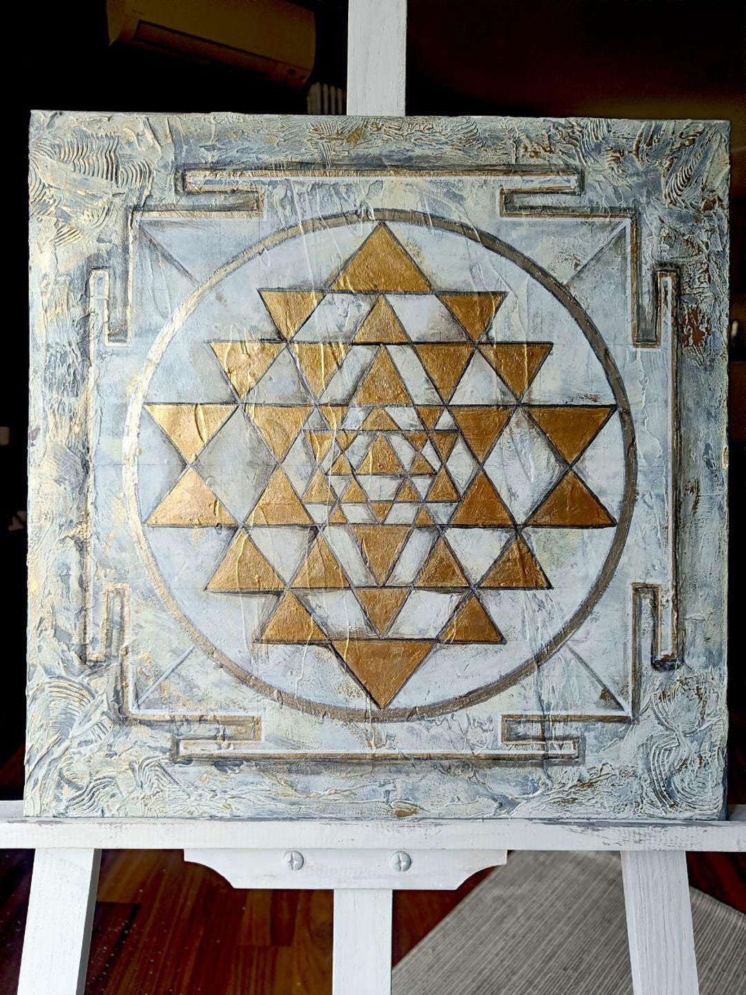 Sri Yantra Sacred Geometry Art | Handmade Spiritual Wall Art | Gold ...