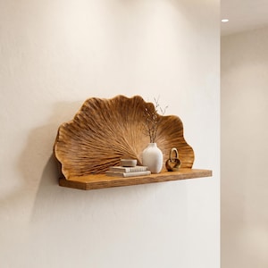 Carved Shell Shape Floating Wall Shelf Solid Wood Floating Shelf Decorative Wall Shelf Handmade Furniture Living Room And Bedroom Decor