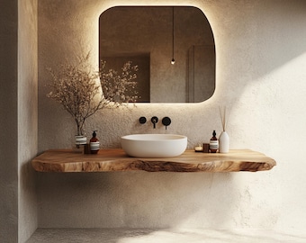 Tocador de baño de madera maciza, estante rústico para lavabo, estante de madera, muebles hechos a mano, decoración del hogar