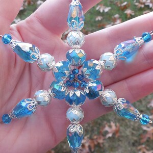 Glass SNOWFLAKE Ornament Iridescent Blue Aqua Crystal Silver Christmas Window House Decor Sun Catcher Gifts for Her Mom Ladies Sister Home image 3