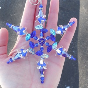 4.5 SNOWFLAKE Ornament Czech Glass Flower & Leaves COBALT Blue Crystal Silver Christmas Decoration Suncatcher Sun Catcher Hook image 5