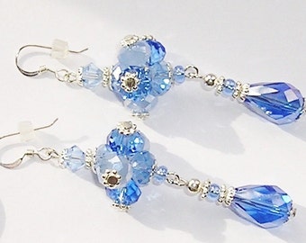 Blue Teardrop Earrings Crystal Tear Drop Dangles "Victorian Crown Jewels" Silver/Gold Wedding, Bridal, Prom, Something Blue Or CHOOSE COLORS