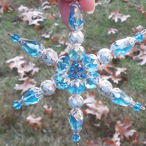 Glass SNOWFLAKE Ornament Iridescent Blue Aqua Crystal Silver Christmas Window House Decor Sun Catcher Gifts for Her Mom Ladies Sister Home image 4